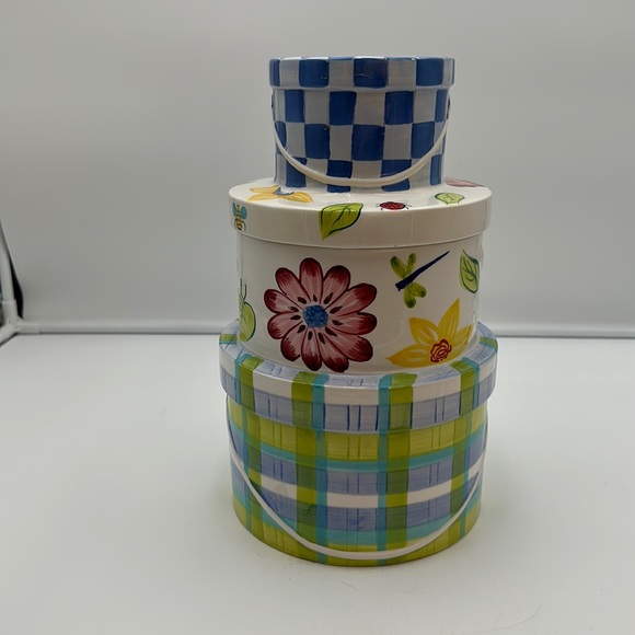 Linens & Things Cookie Jar,Retired Rare Hatbox Ladybug Plaid Bee Cookie Jar - Picture 1 of 16